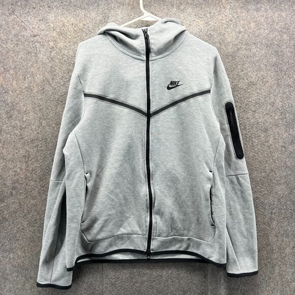 Nike Tech Fleece Hoodie Mens Large Gray Full Zip Sweatshirt Zip Pocket Jacket - Picture 1 of 11